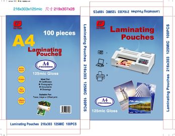 A3 A4 Size  80mic 100mic 125mic Gloss PET  laminating pouches lamination pouches